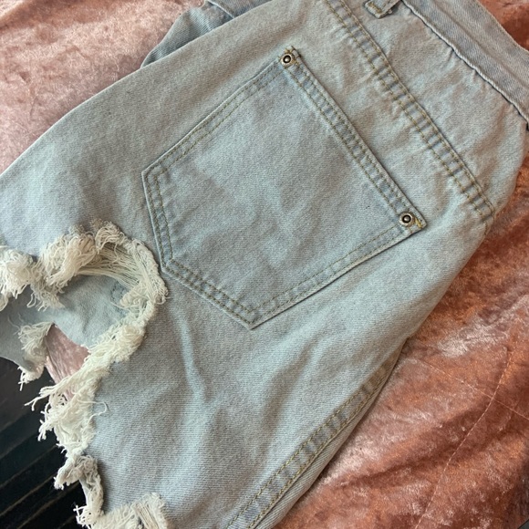 PLT Light Blue Wash Extreme Thigh Rip Denim Shorts - Picture 9 of 11